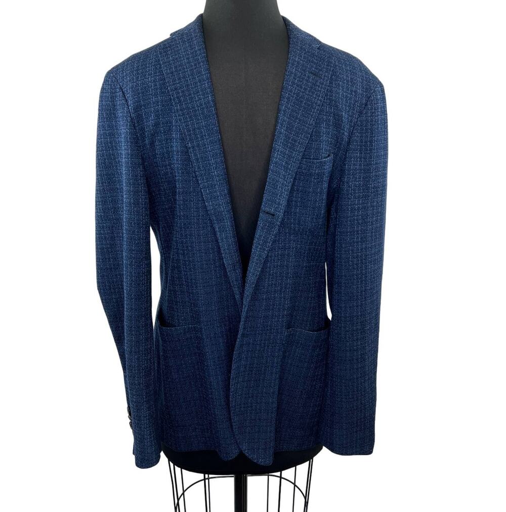 Altea Men's Blue Cotton Two Button Suit Jacket Blazer with Pockets Size 50/ US L